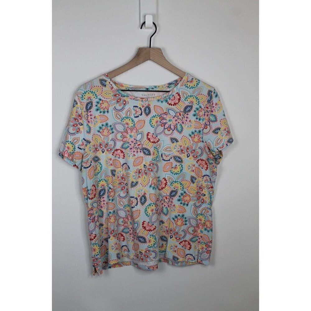 Talbots Short Sleeve Vibrant Floral T-Shirt Womens XL Casual